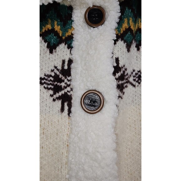 Cotton Emporium Cream Fair Isle Sherpa Collar Button Knit Cardigan Sweater XL - Picture 4 of 7